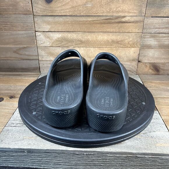 Crocs Sandals Womens Sz 7 Black Wide Strap Open Toe Platform Comfort Cushion - Picture 4 of 10